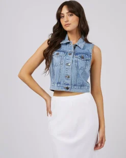 All About Eve Harper Denim Vest- Light Blue