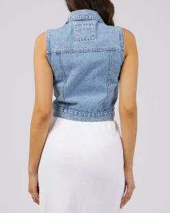 All About Eve Harper Denim Vest- Light Blue