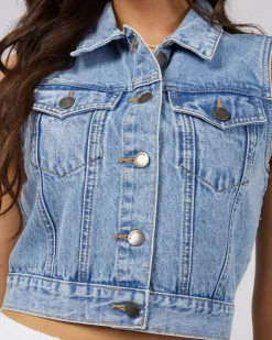 All About Eve Harper Denim Vest- Light Blue