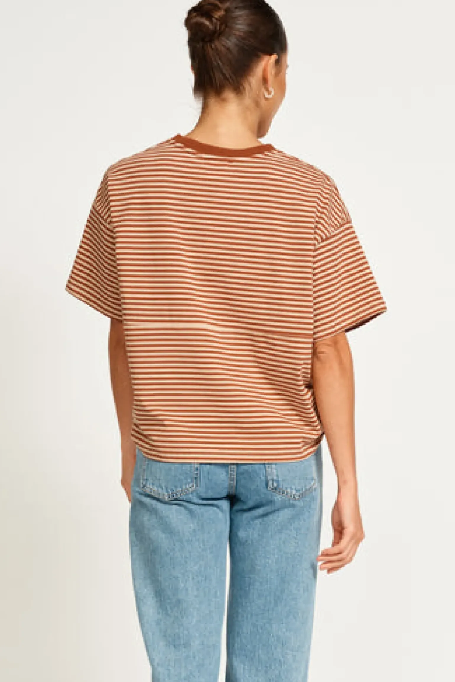 Apero Vintage Drop Shoulder Cropped Tee - Brown/Tan Stripe