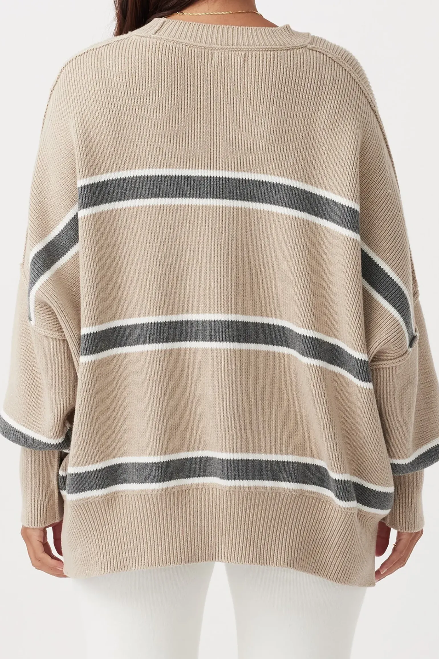 ARCAA Harper Stripe Sweater - Taupe, Cream & Dark Grey Marle