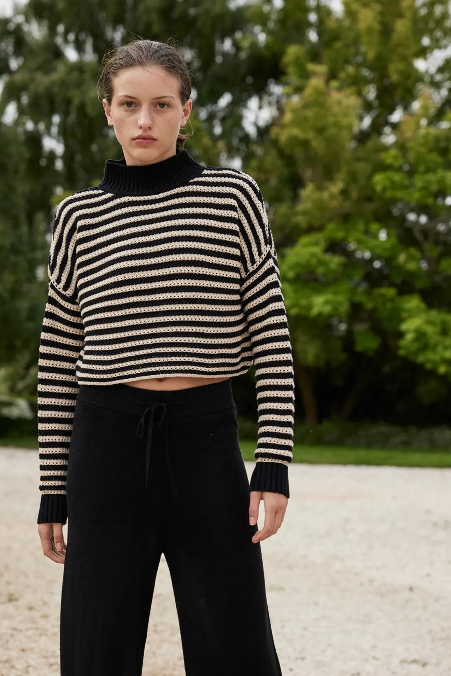 ARCAA June Cropped Sweater - Sand & Black