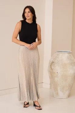 Brave & True Alias Pleated Skirt - Champagne