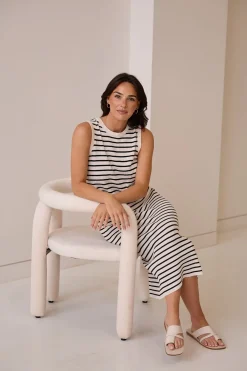 Brave & True Squad Dress - Ecru with Black Stripe