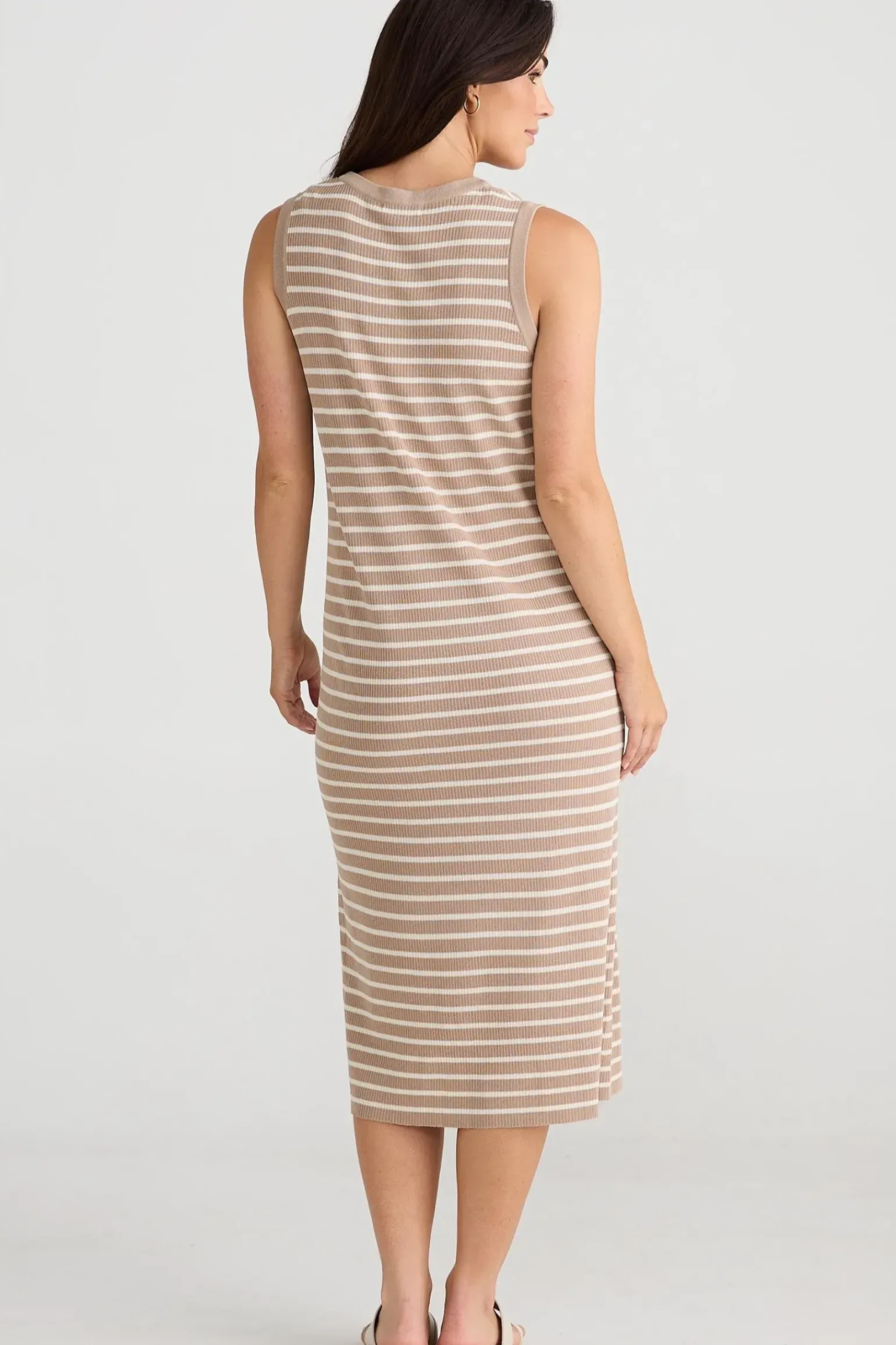 Brave & True Squad Dress - Taupe With Ecru Stripe
