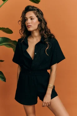 Cartel & Willow Tully Shirt - Black Broderie