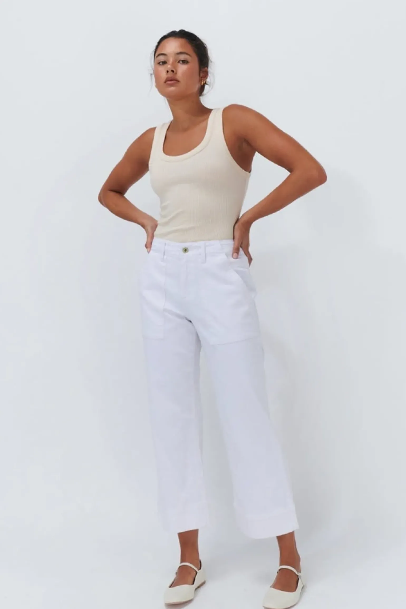 Celeste Pant- Cropped White