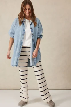 Ceres Life Bootleg Knit Pant - Ecru/Navy Stripe