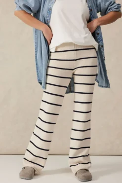 Ceres Life Bootleg Knit Pant - Ecru/Navy Stripe