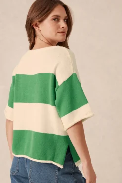 Ceres Life Boxy Knit Tee- Grass Stripe