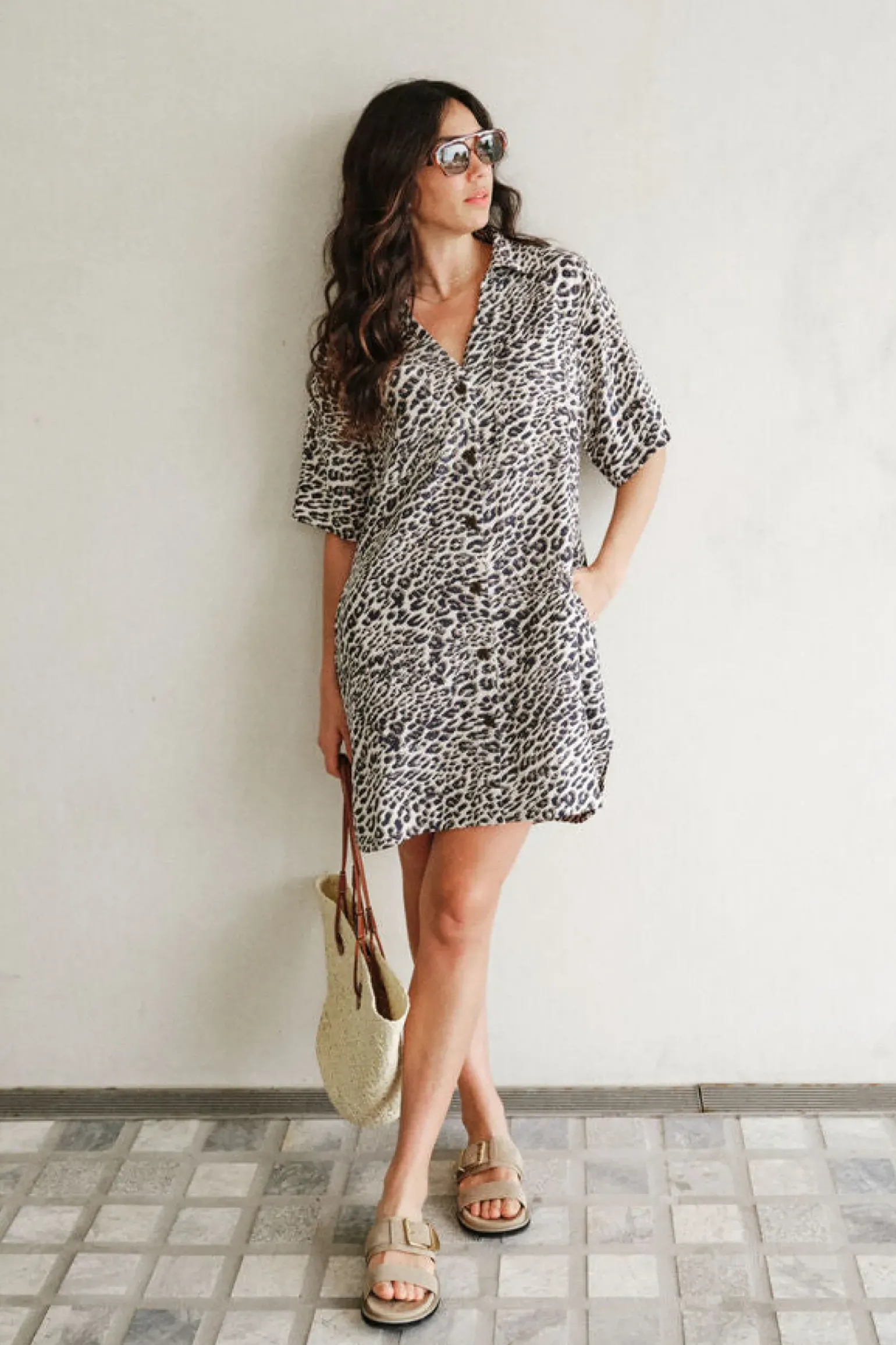 Ceres Life Boxy Shirt Dress - Leopard Linen Blend