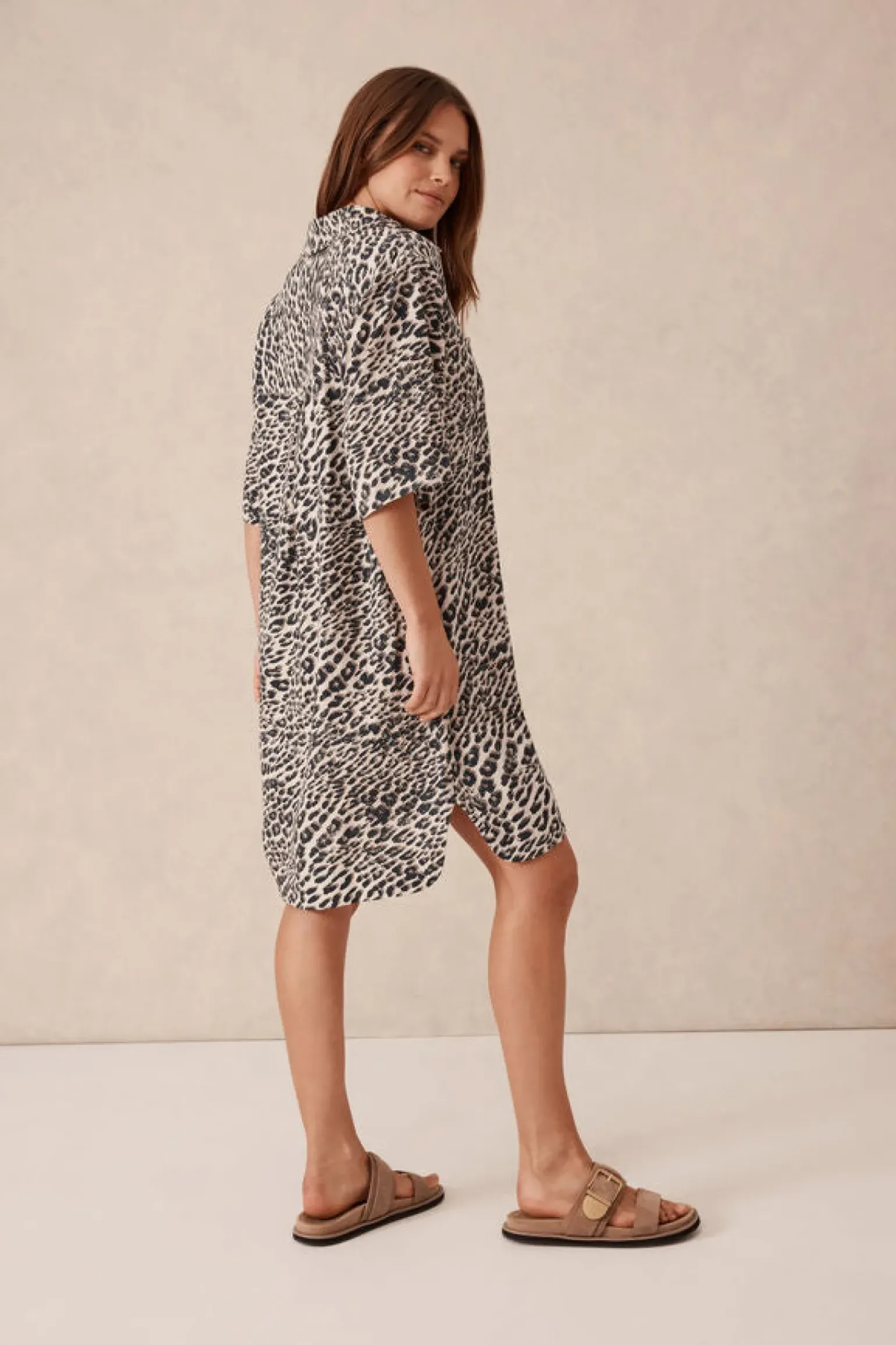Ceres Life Boxy Shirt Dress - Leopard Linen Blend