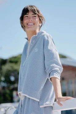 Ceres Life Boxy Zip Sweat - Moonlight Fine Stripe