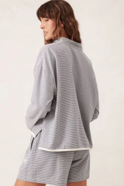 Ceres Life Boxy Zip Sweat - Moonlight Fine Stripe