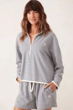 Ceres Life Boxy Zip Sweat - Moonlight Fine Stripe