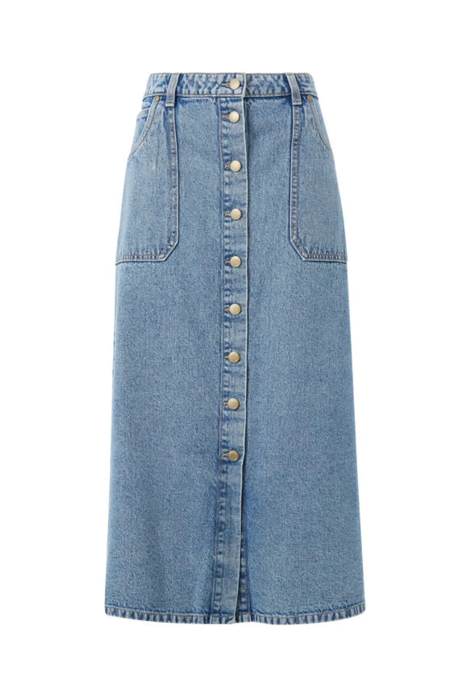Ceres Life Button Through Denim Midi Skirt - Mid Vintage Blue