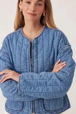 Ceres Life Comfy Quilted Boxy Jacket - Worn Blue