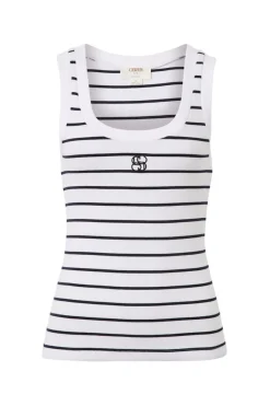 Ceres Life Contour Rib Scoop Tank - White/New Navy Monogram Embroidery