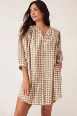 Ceres Life Crinkle Mini Dress - Fig Green/White Gingham