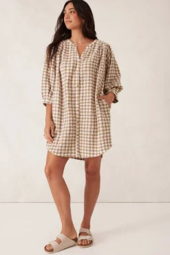 Ceres Life Crinkle Mini Dress - Fig Green/White Gingham