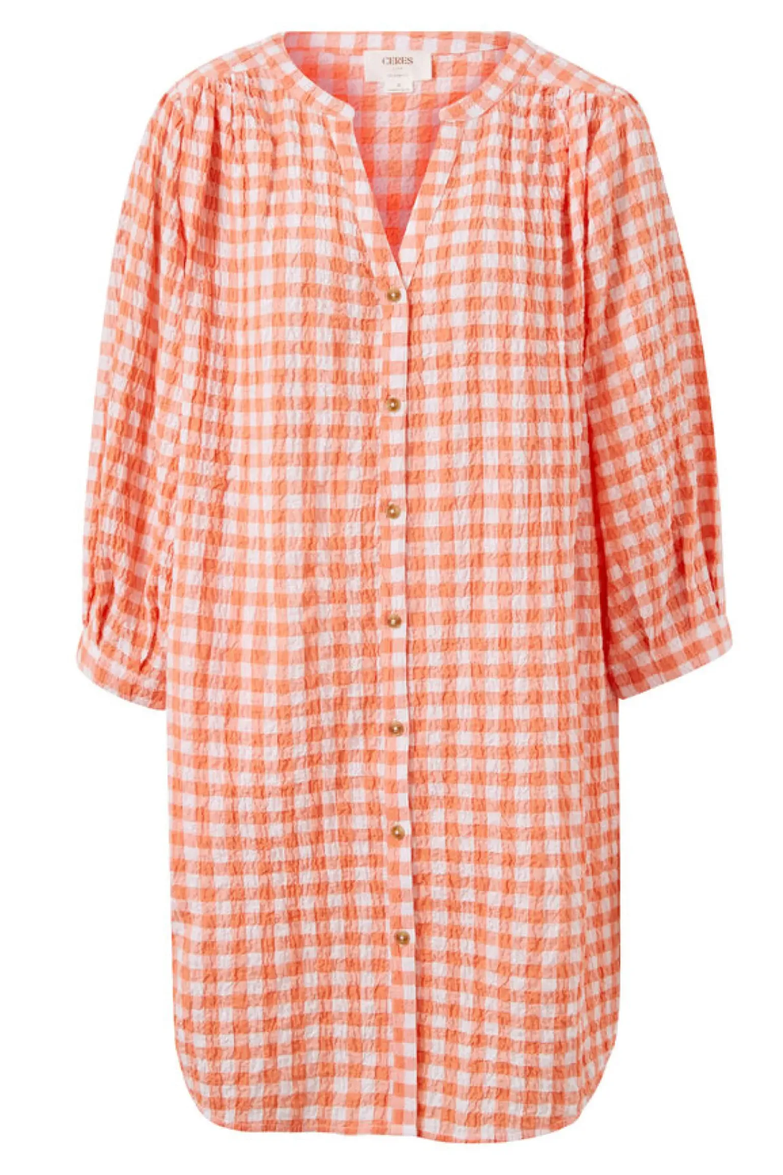 Ceres Life Crinkle Mini Dress - Coral/White Gingham