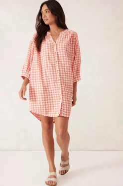 Ceres Life Crinkle Mini Dress - Coral/White Gingham