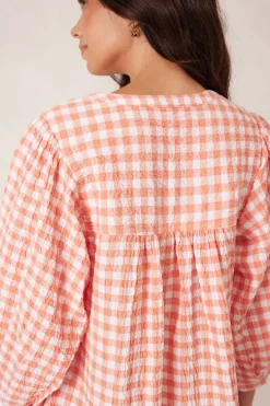 Ceres Life Crinkle Mini Dress - Coral/White Gingham
