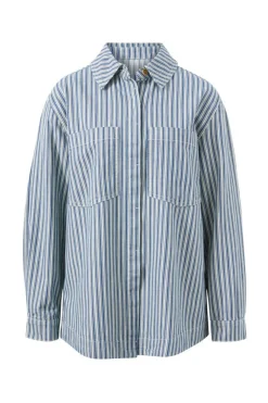 Ceres Life Curved Hem Shacket - Lagoon Blue Stripe