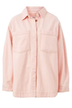 Ceres Life Curved Hem Shacket - Washed Coral Stripe