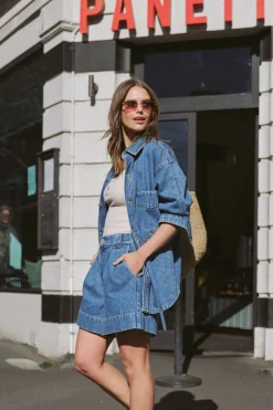 Ceres Life Denim Side Pocket Shacket - Fresh Indigo