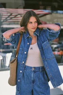 Ceres Life Denim Side Pocket Shacket - Fresh Indigo