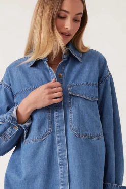 Ceres Life Essentials Denim Shirt- Mid Blue Wash