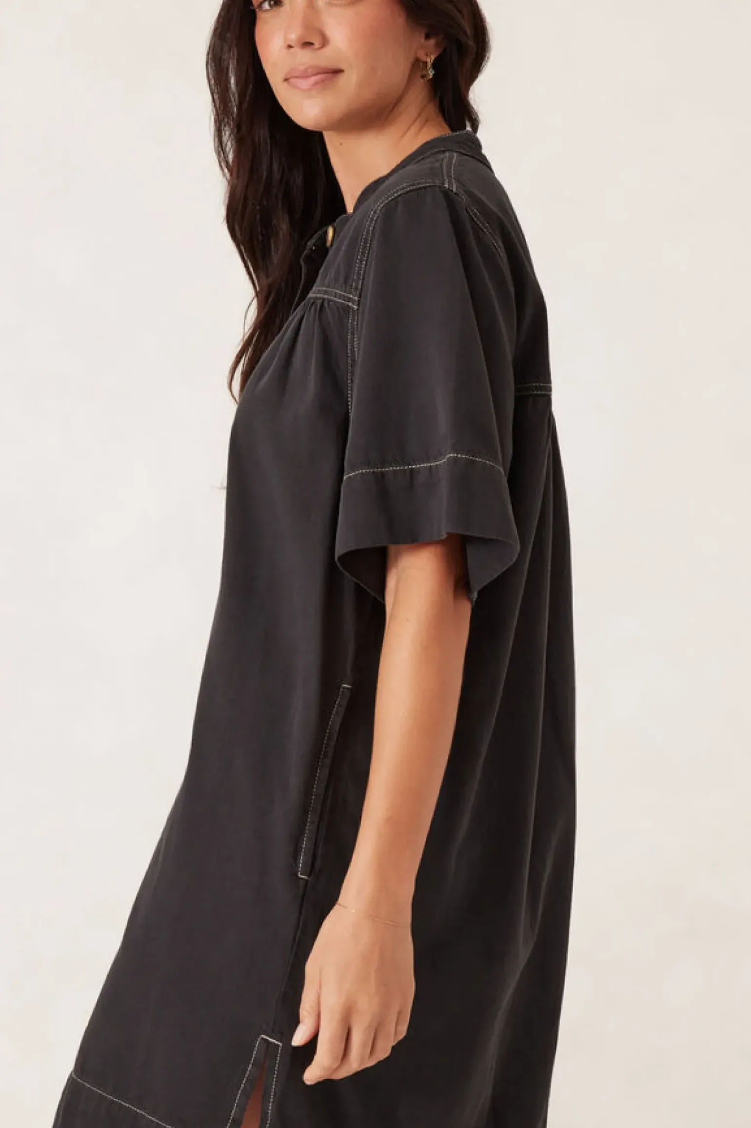 Ceres Life Half Placket Tunic Dress- Black Twill