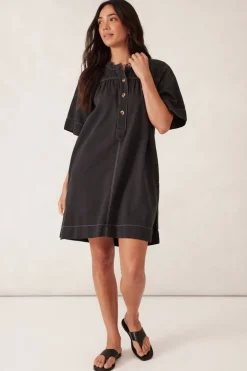 Ceres Life Half Placket Tunic Dress- Black Twill