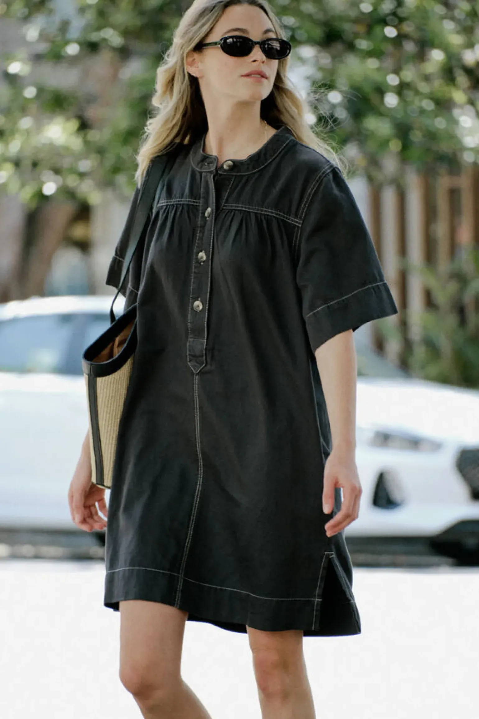 Ceres Life Half Placket Tunic Dress- Black Twill