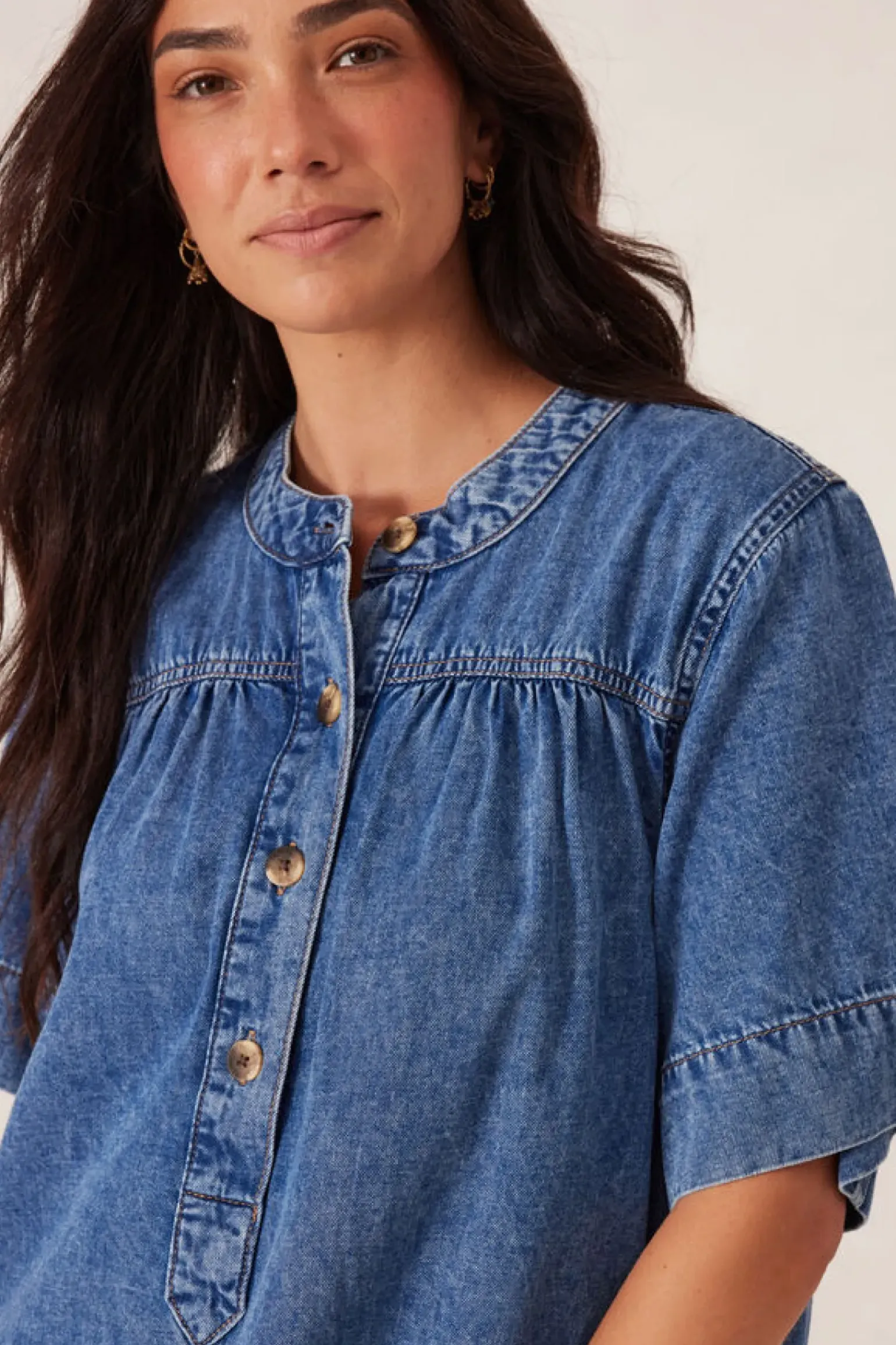 Ceres Life Half Placket Tunic Dress - Fresh Indigo