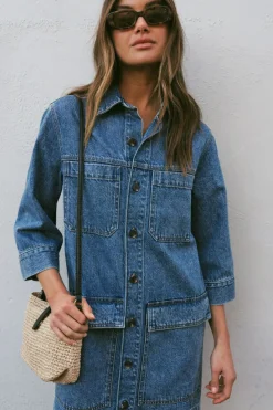 Ceres Life Half Sleeve Boxy Shirt Dress - Fresh Indigo Denim