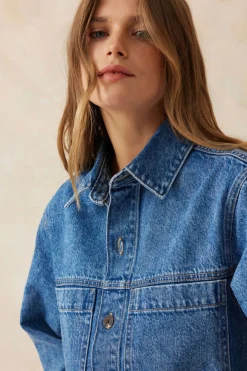 Ceres Life Half Sleeve Boxy Shirt Dress - Fresh Indigo Denim