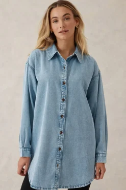 Ceres Life Longline Denim Shirt - Vintage blue