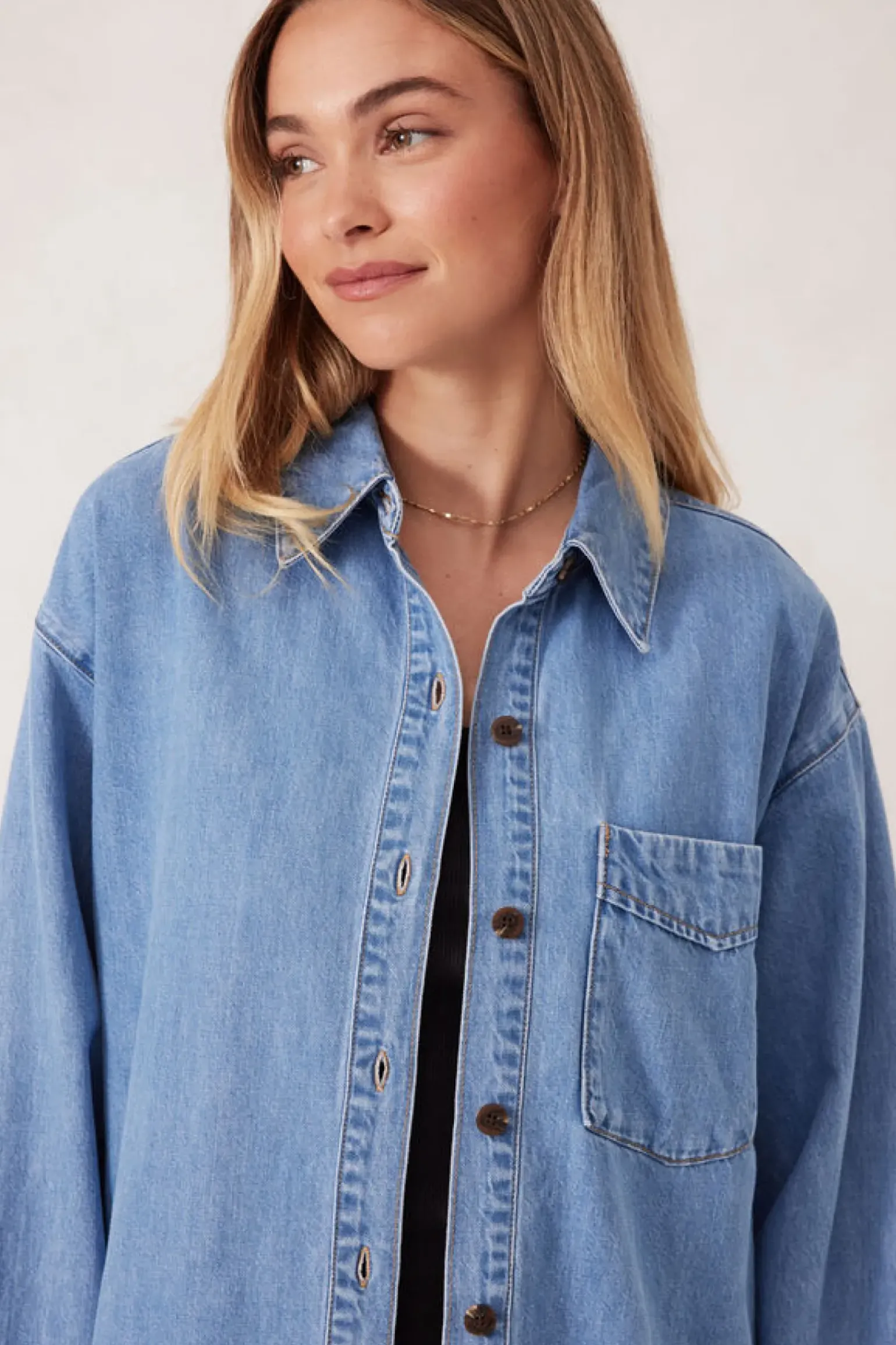 Ceres Life Longline Panelled Denim Shirt - Mid Vintage Blue