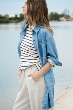 Ceres Life Longline Panelled Denim Shirt - Mid Vintage Blue