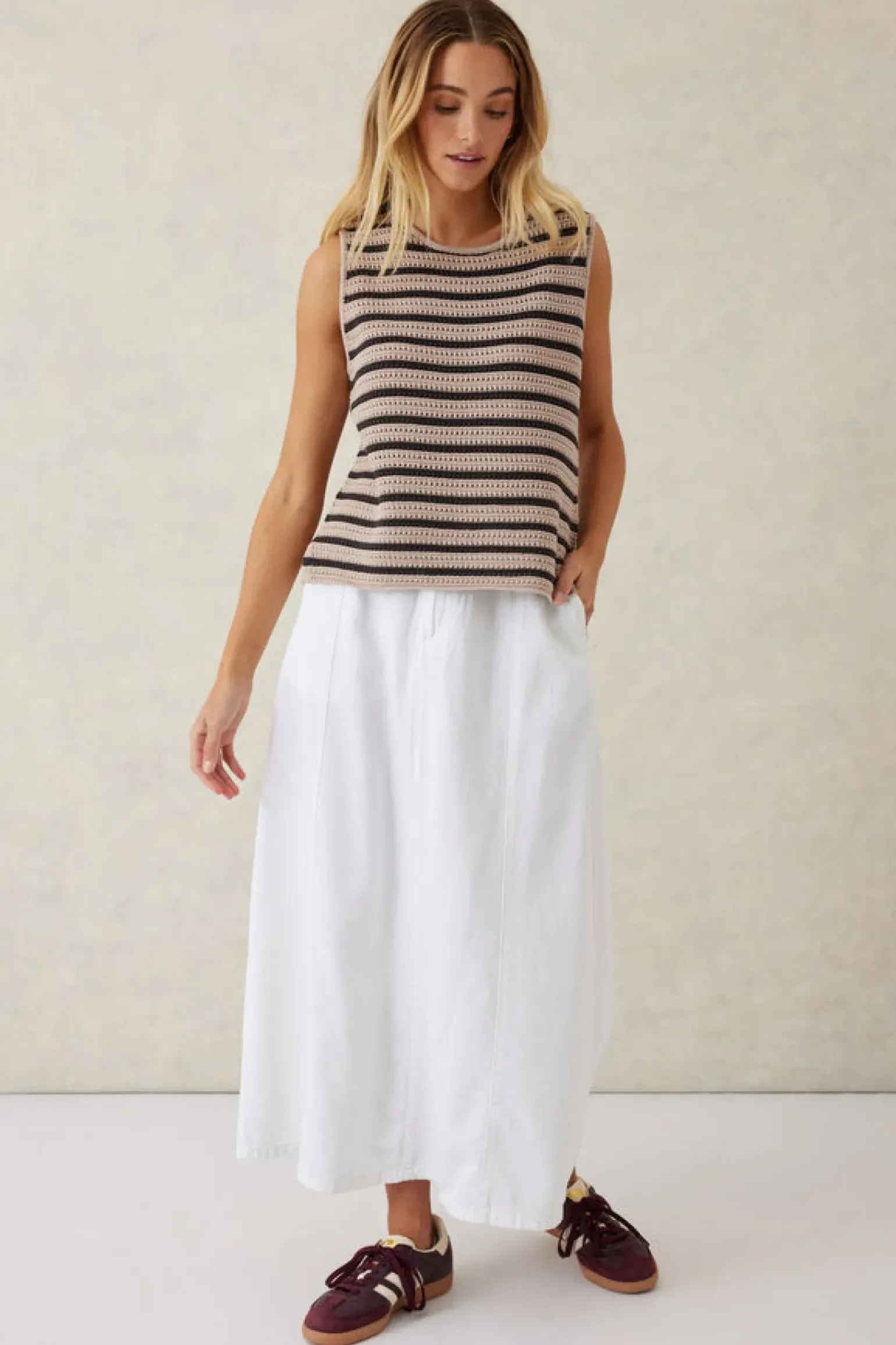 Ceres Life Mesh Knit Tank - String/Phantom Stripe