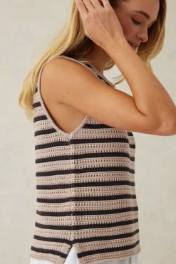 Ceres Life Mesh Knit Tank - String/Phantom Stripe