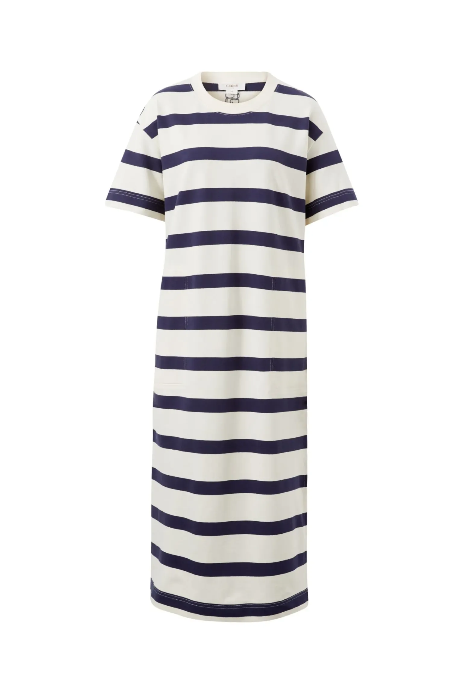 Ceres Life Midi Terry Dress - White Navy Bold Stripe