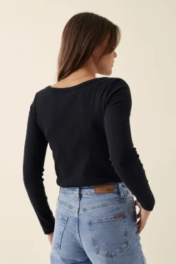 Ceres Life Organic Rib Long Sleeve Top - Black