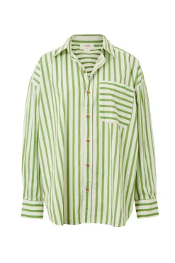 Ceres Life Oversized Organic Cotton Poplin Shirt - Splash Green White Stripe