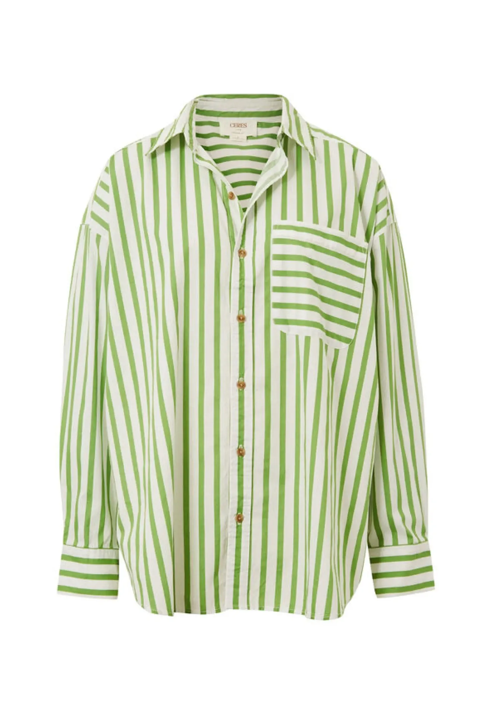 Ceres Life Oversized Organic Cotton Poplin Shirt - Splash Green White Stripe