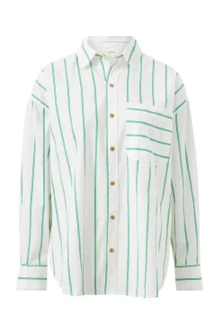 Ceres Life Oversized Poplin Shirt- Grass Fine Twin Stripe