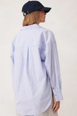 Ceres Life Oversized Poplin Shirt - White Heritage Blue Stripe