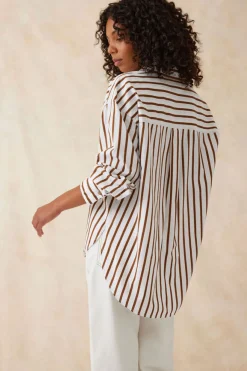 Ceres Life Oversized Poplin Shirt - White Biscuit Stripe